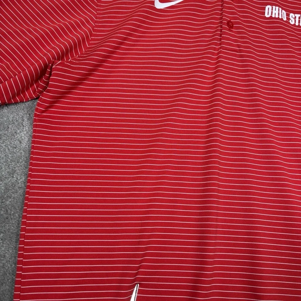 Nike Ohio State Buckeyes Polo Shirt Mens M Red Striped Dri Fit Short Sleeve Golf